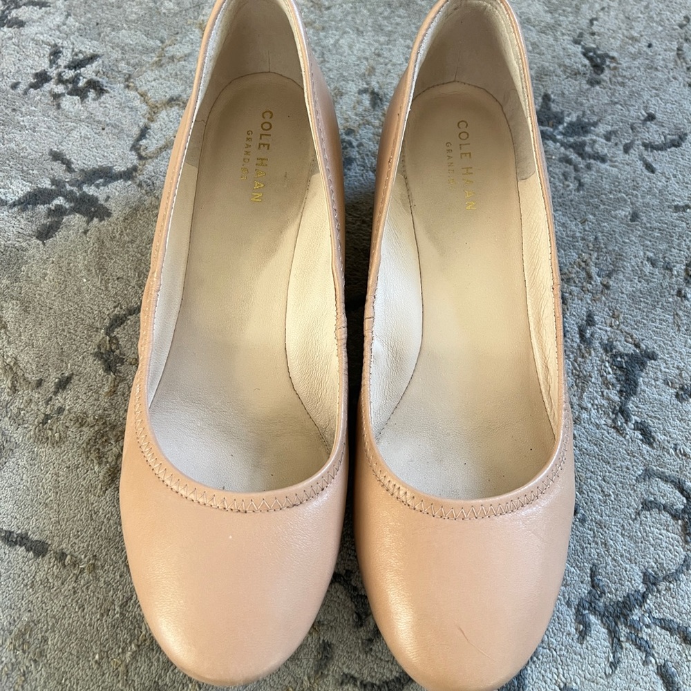 Cole Haan Nude Leather Round-Toe Pumps